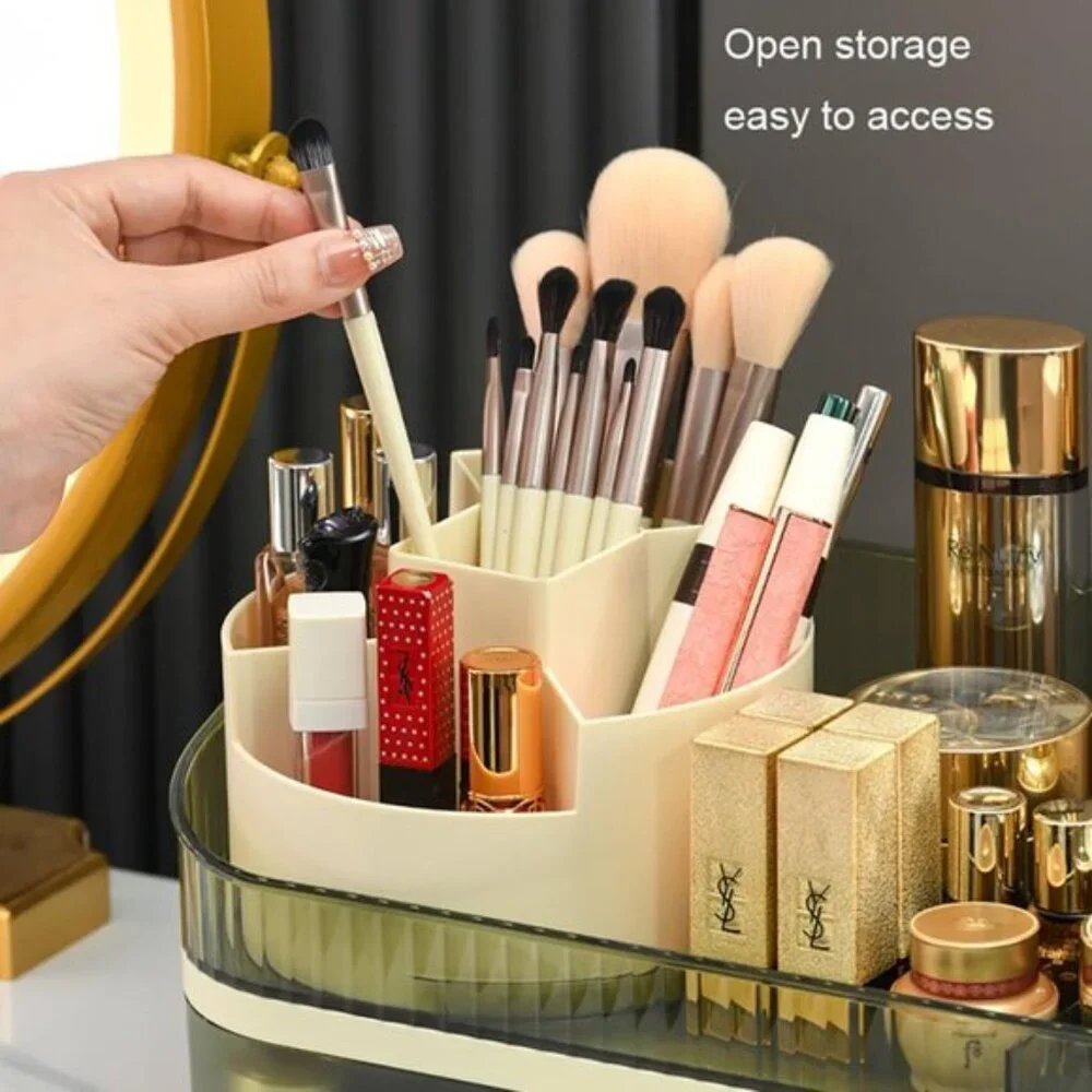 Rotating Makeup Organizer, Clear Green Acrylic Countertop Storage with 2 Drawers